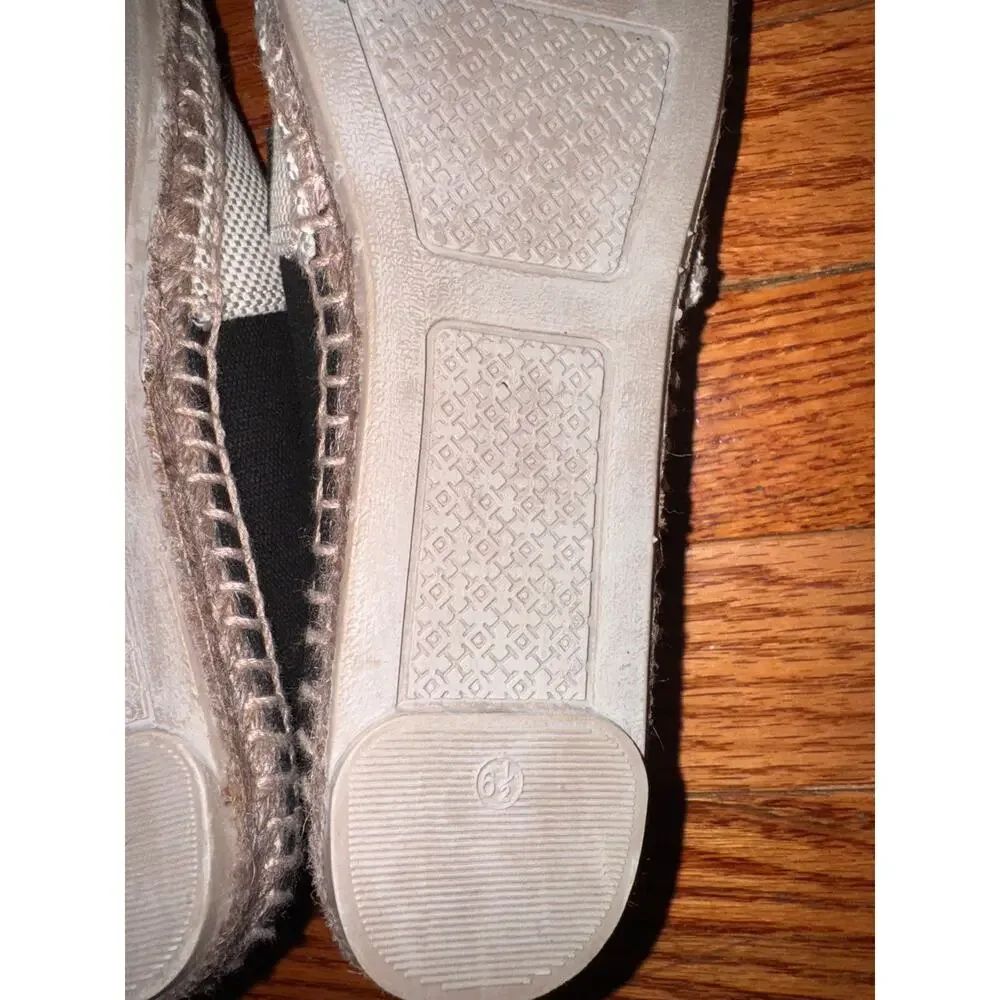 Tory Burch Veranda Espadrille Flats US 6.5 Black Beige Casual Slip-On Shoes NEW
